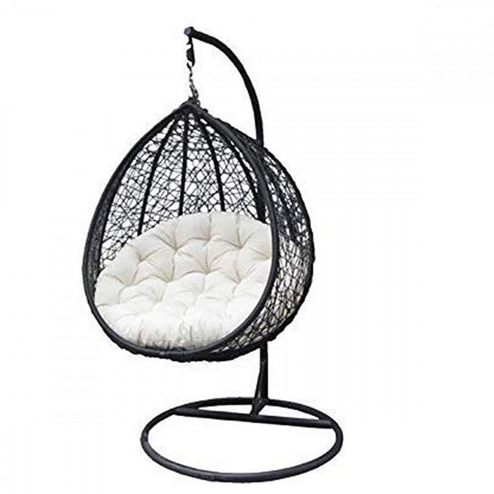 Outdoor Swing Chair With White Cushions - photo