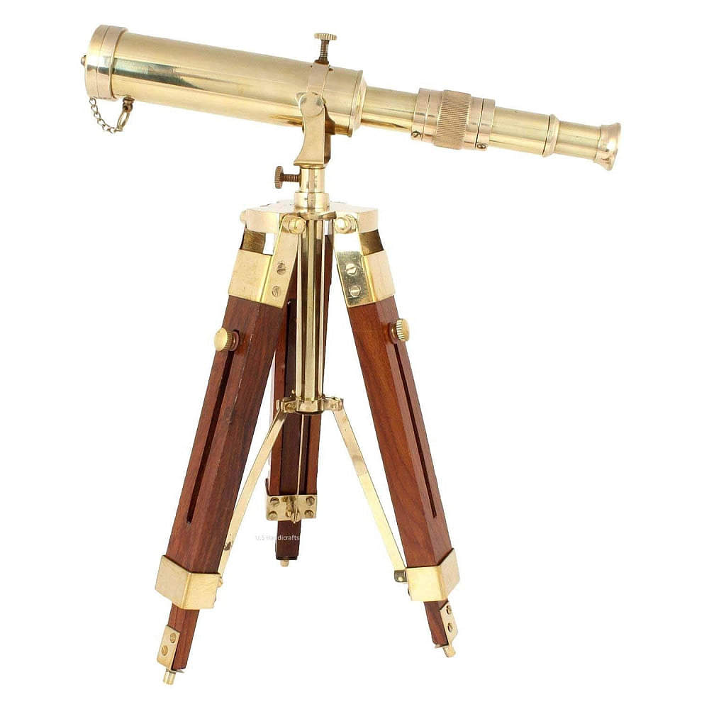 Fukuoka Brass Telescope With Wooden Tripod Stand - photo