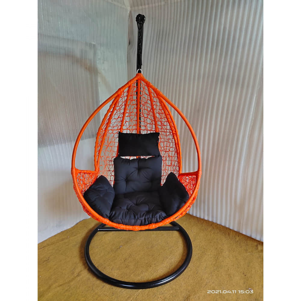 Single Seater Outdoor Swing With Black Cushions - photo