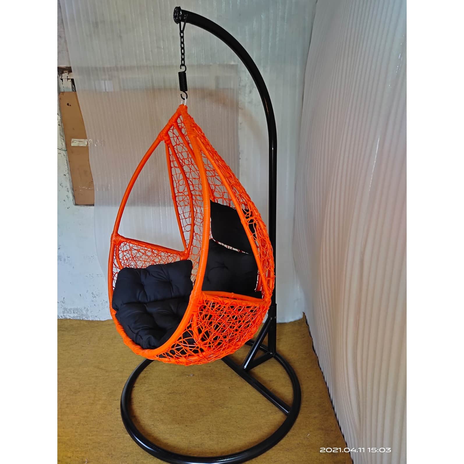 Single Seater Outdoor Swing With Black Cushions - top_view