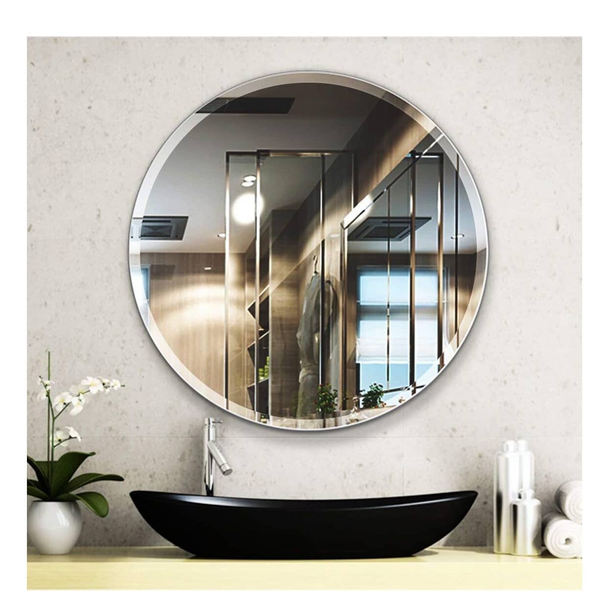 Decorative Frameless Round Mirror 24"