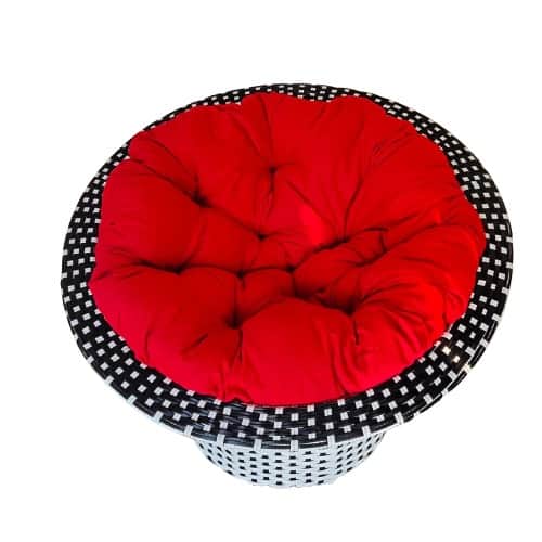 Outdoor Basket Chair With Red Cushions - rear_view