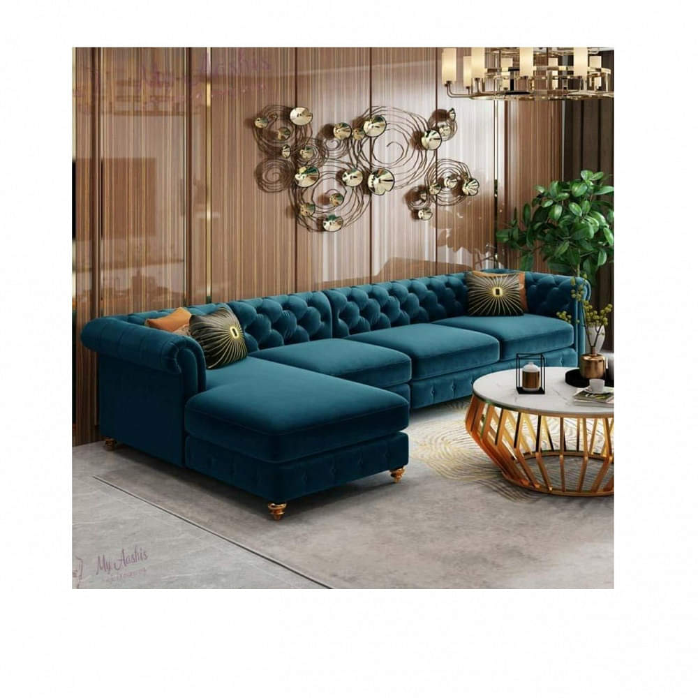 L- Shape Chesterfield  Blue sofa - photo