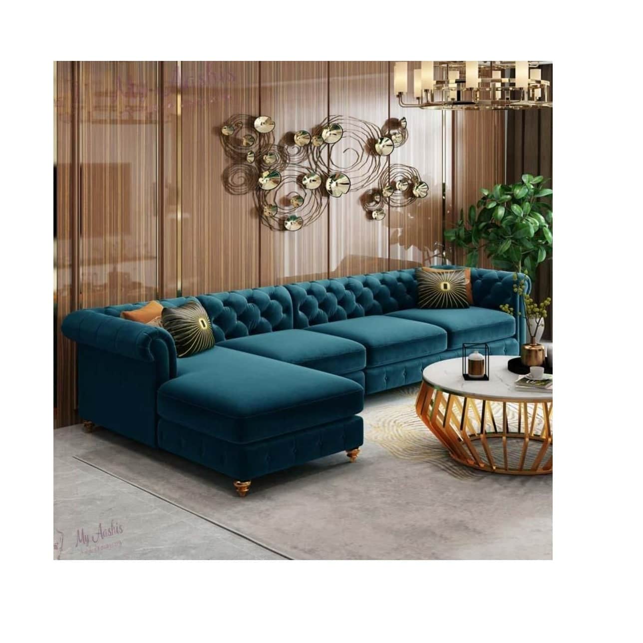 L- Shape Chesterfield  Blue sofa - front_view