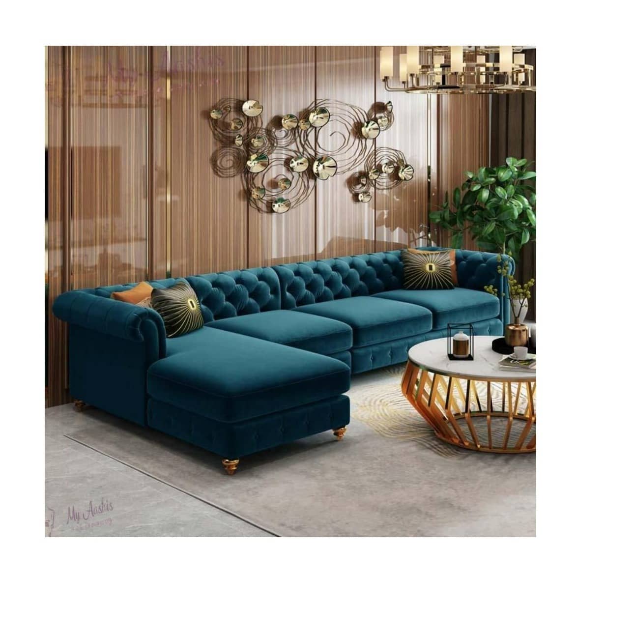 L- Shape Chesterfield  Blue sofa