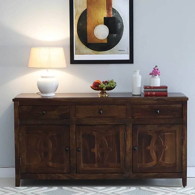 Dark Teak Finish Wooden Sideboard