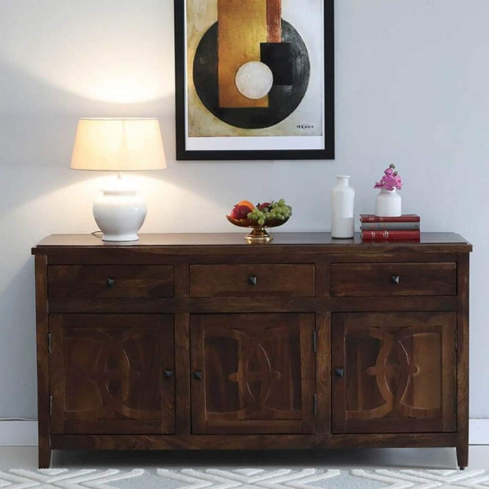 Dark Teak Finish Wooden Sideboard - photo