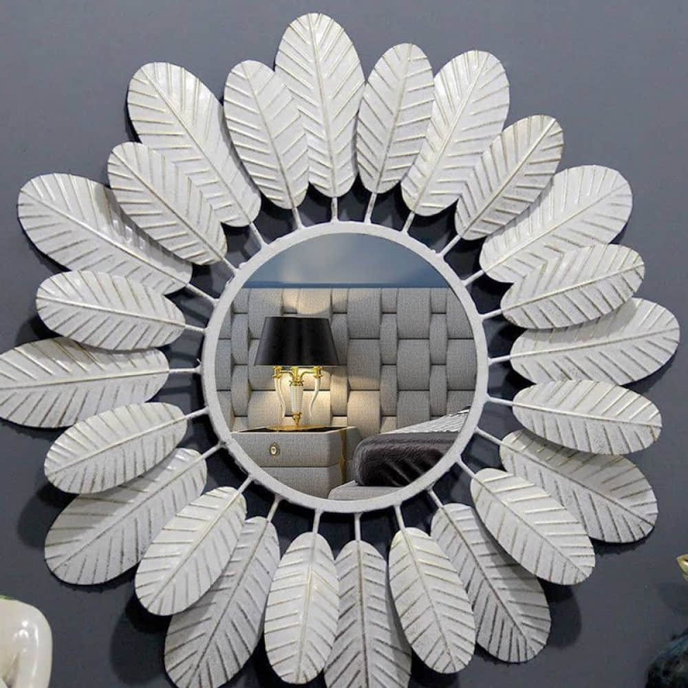 Round Mirror Wall Décor Flower White Color - photo