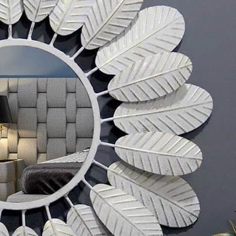 Round Mirror Wall Décor Flower White Color - front_view