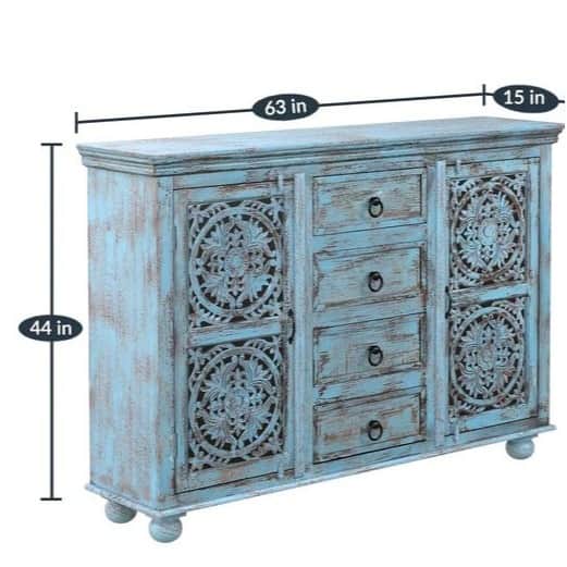 Blue Distress Finish Wooden Sideboard - front_view