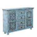 Blue Distress Finish Wooden Sideboard - left_view