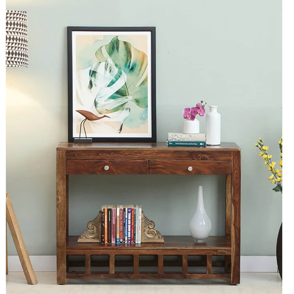 Console Table In Rustic Teak Finish - photo