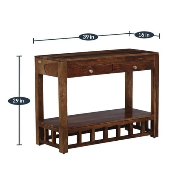Console Table In Rustic Teak Finish - top_view