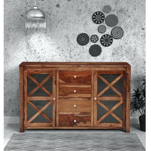Rustic Teak Finish Wooden Sideboard