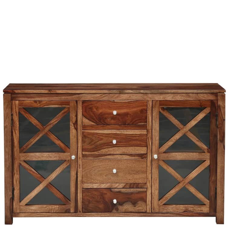Rustic Teak Finish Wooden Sideboard - front_view