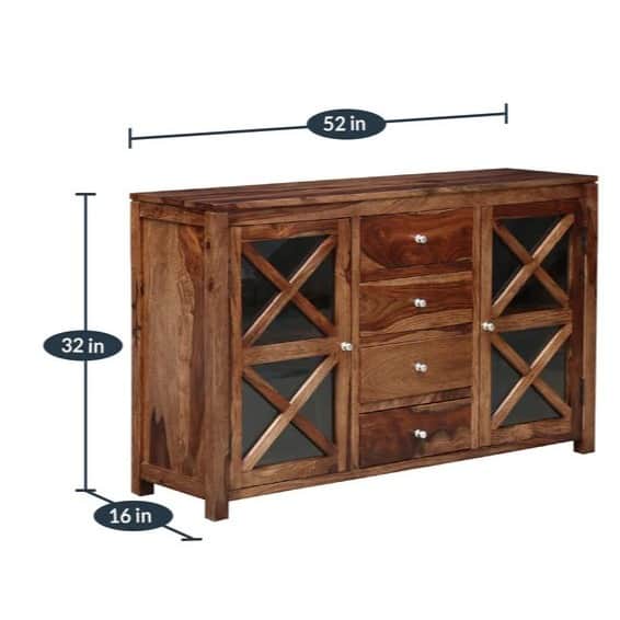 Rustic Teak Finish Wooden Sideboard - top_view