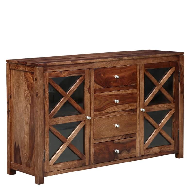 Rustic Teak Finish Wooden Sideboard - rear_view