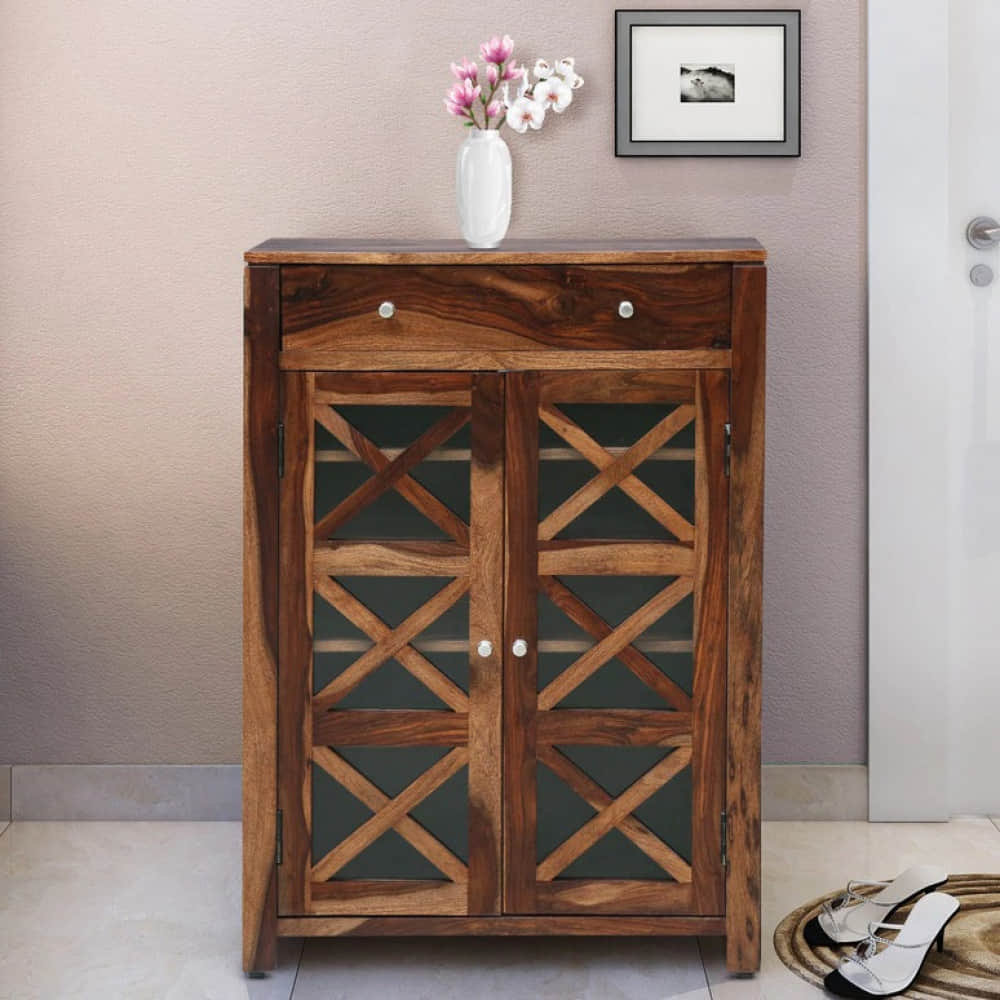Aral Solid Wood Shoe Cabinet - photo