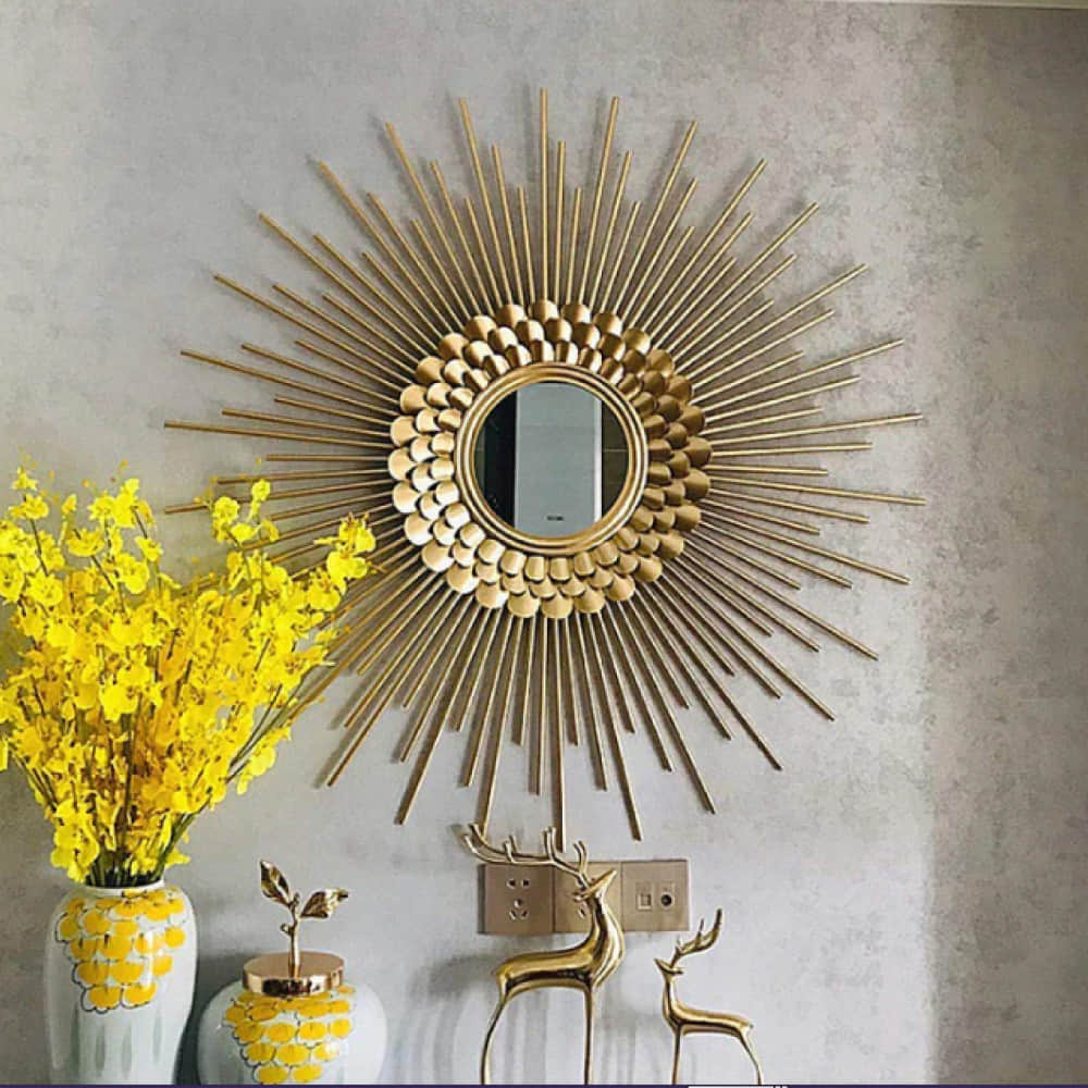 Gold Metal Decorative Sunburst Wall Mirror - photo