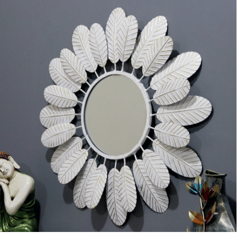 Round Mirror Wall Décor Flower White Color - rear_view