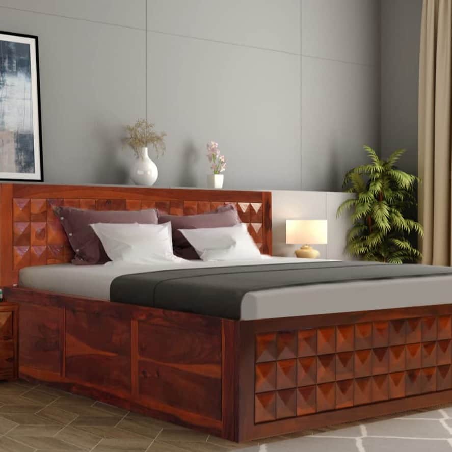 Sheesham Rosewood wooden Queen Size Bed - rear_view