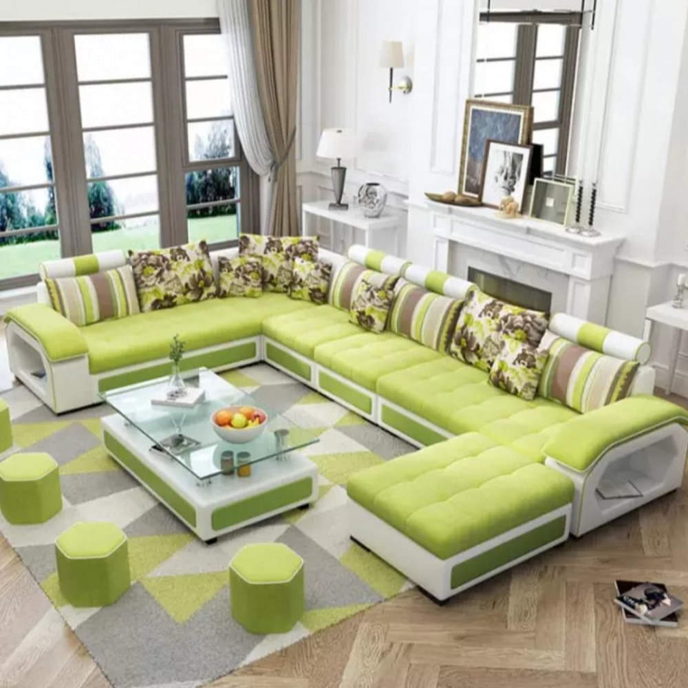 U Shape Sofa Set 9  Seater With Tea Table (Green) - photo