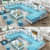 U shape sofa set 9 seater with Tea Table & 4 Puffy (Light Blue) - top_view