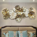 Flowers Design in white and golden Large Metal Wall Art - rear_view