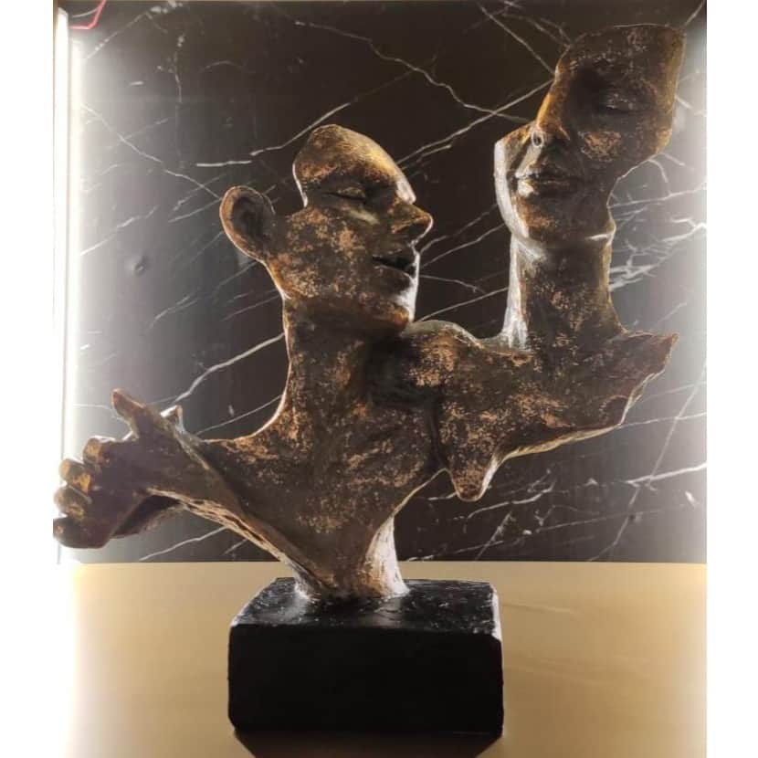 Nordic Dancer Couple Statue / Vintage Lover Sculpture / Handcrafted Abstract Figurine For Interior Design - front_view