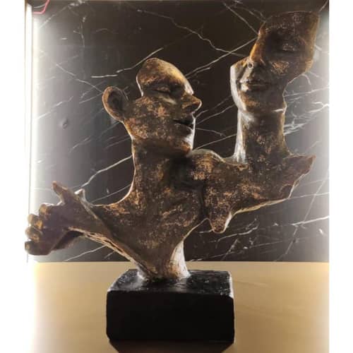 Nordic Dancer Couple Statue / Vintage Lover Sculpture / Handcrafted Abstract Figurine For Interior Design