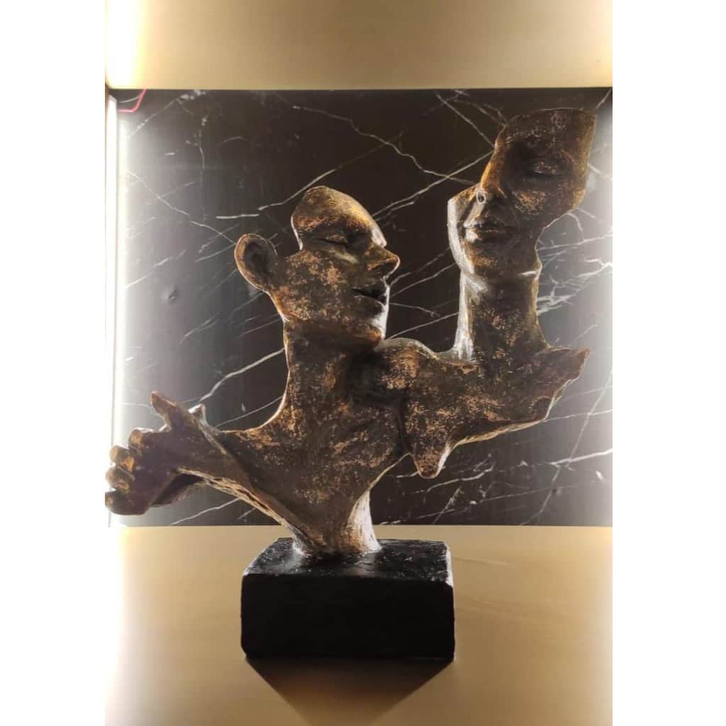 Nordic Dancer Couple Statue / Vintage Lover Sculpture / Handcrafted Abstract Figurine For Interior Design - top_view