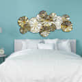 Flowers Design in white and golden Large Metal Wall Art - top_view