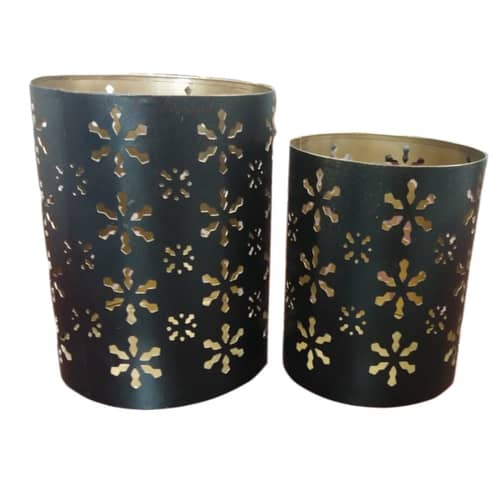 Fancy Tea Light Holder (Black, Pack of 2)