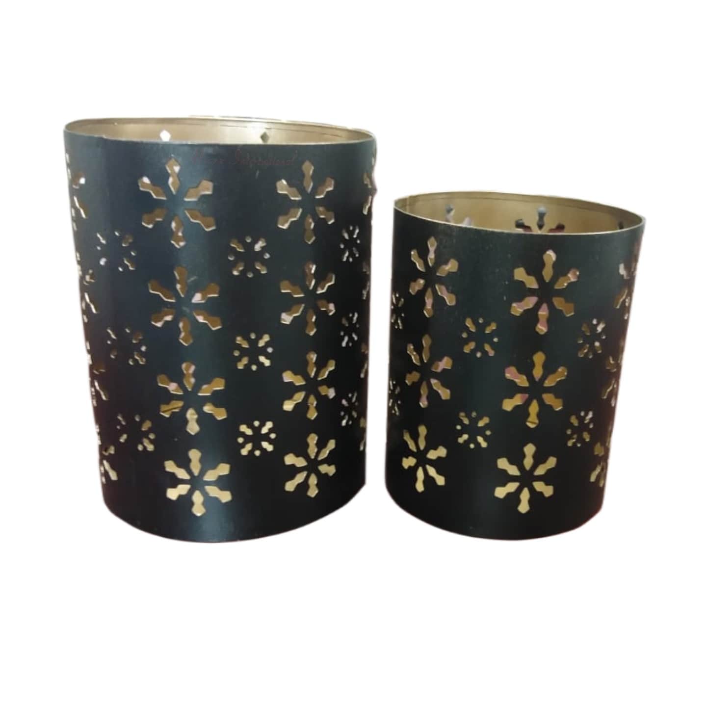 Fancy Tea Light Holder (Black, Pack of 2) - front_view