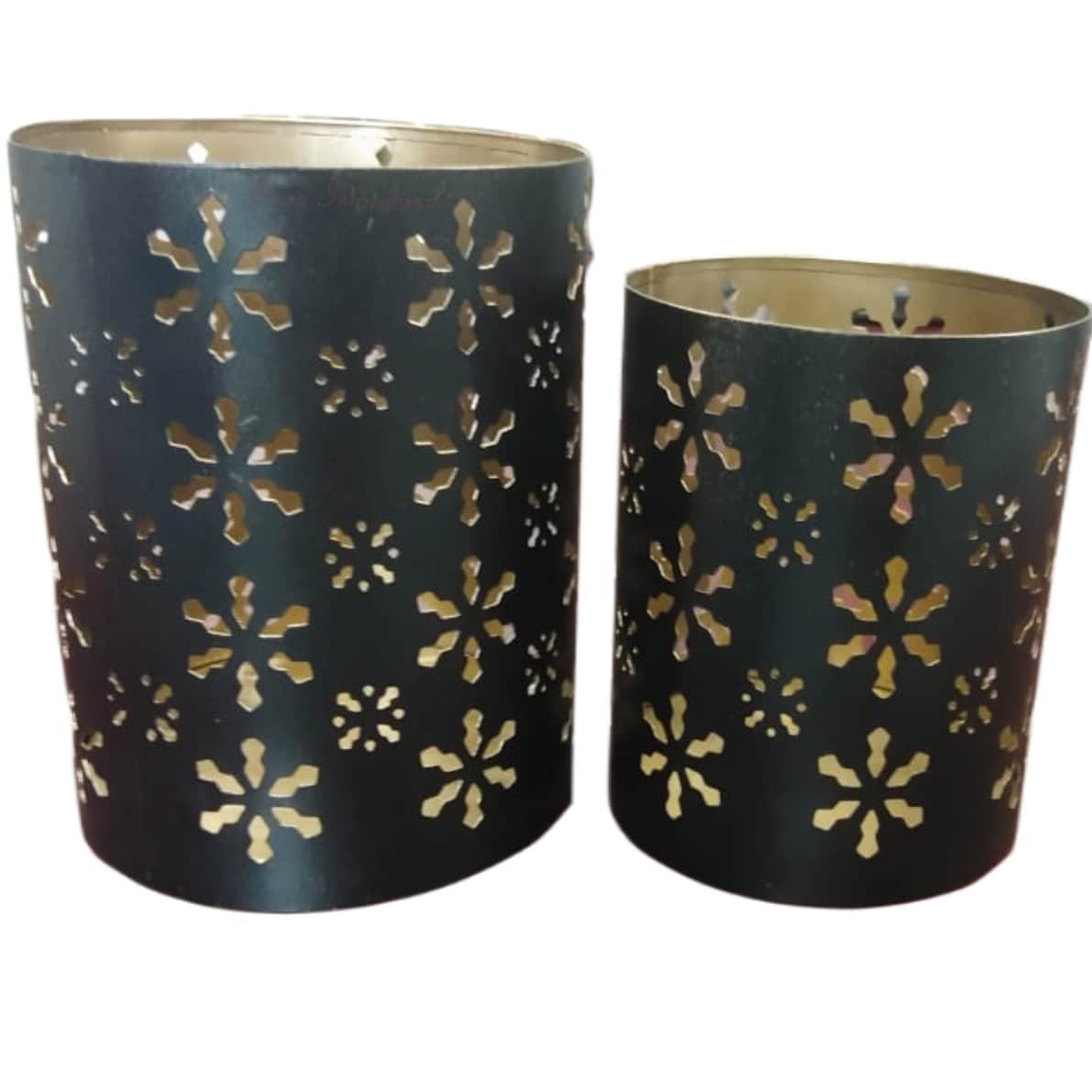 Fancy Tea Light Holder (Black, Pack of 2) - top_view