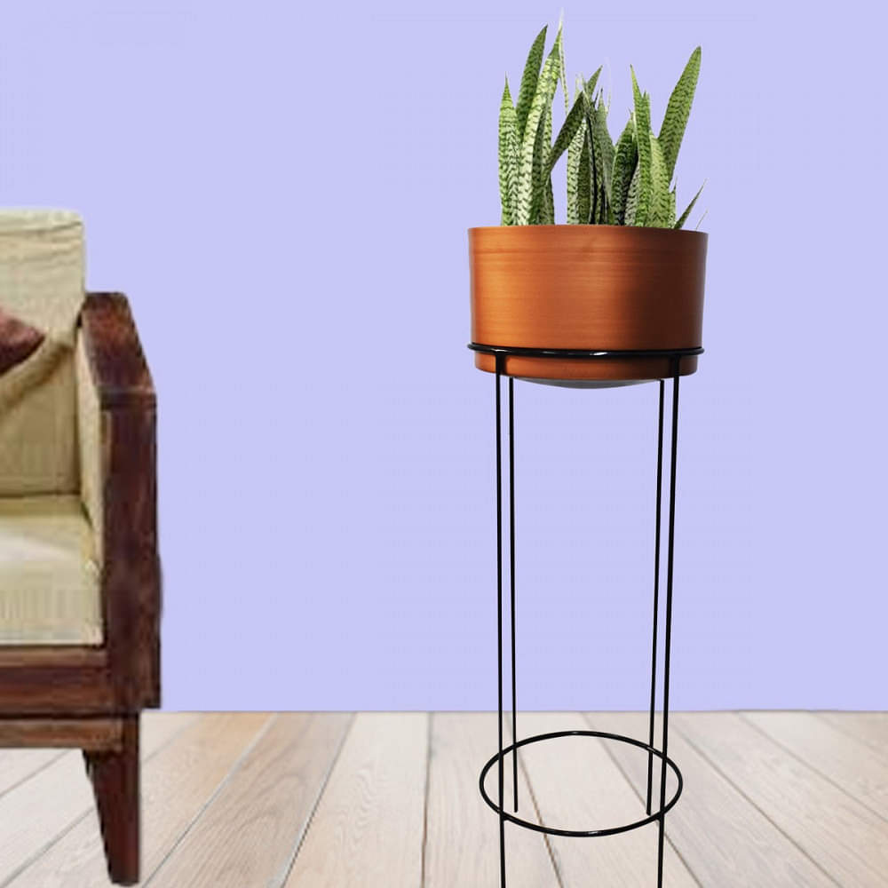 Electroplating Decorative Indoor Metal Planter Pot with Stand (Set of 1) - photo