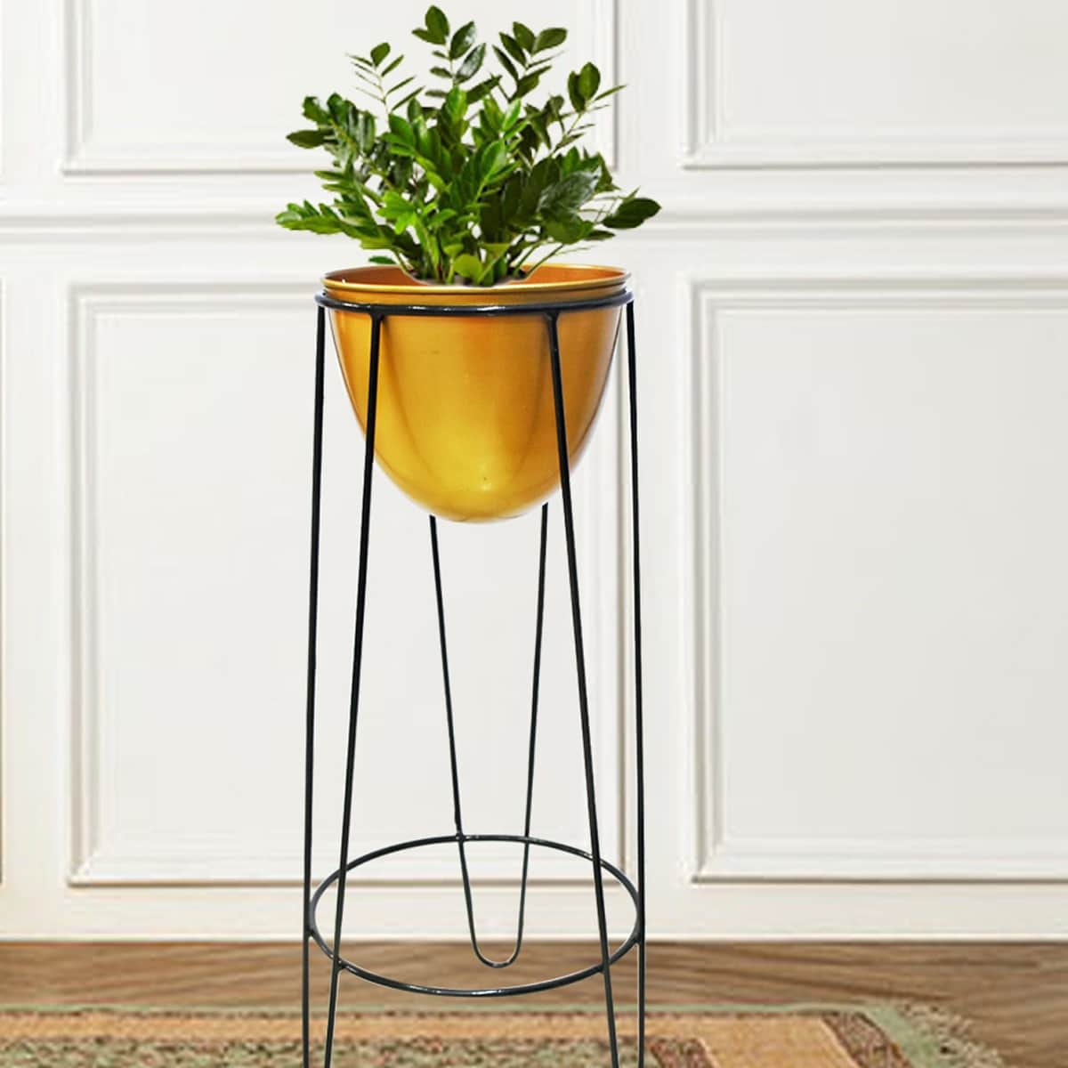 Electroplating decorative Indoor Metal Planter Pot with Stand (Set of 1) - rear_view