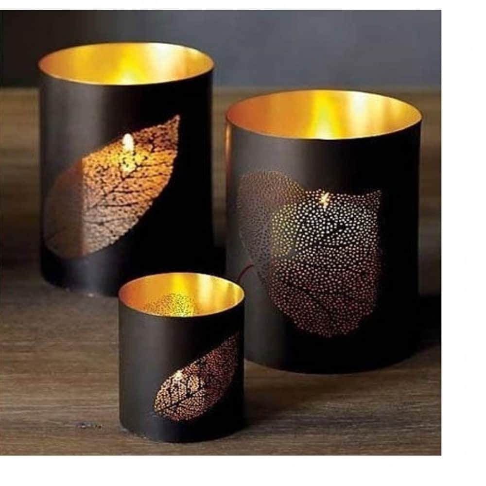 Leaf Design Votive Candle Holder (Set Of 3) - photo