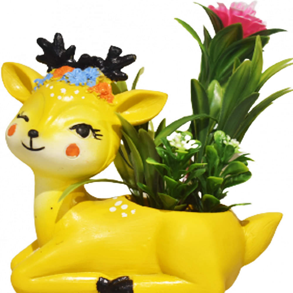 Resin Animal Deer Shape Pot With Artificial Plants (Set of 1) - photo
