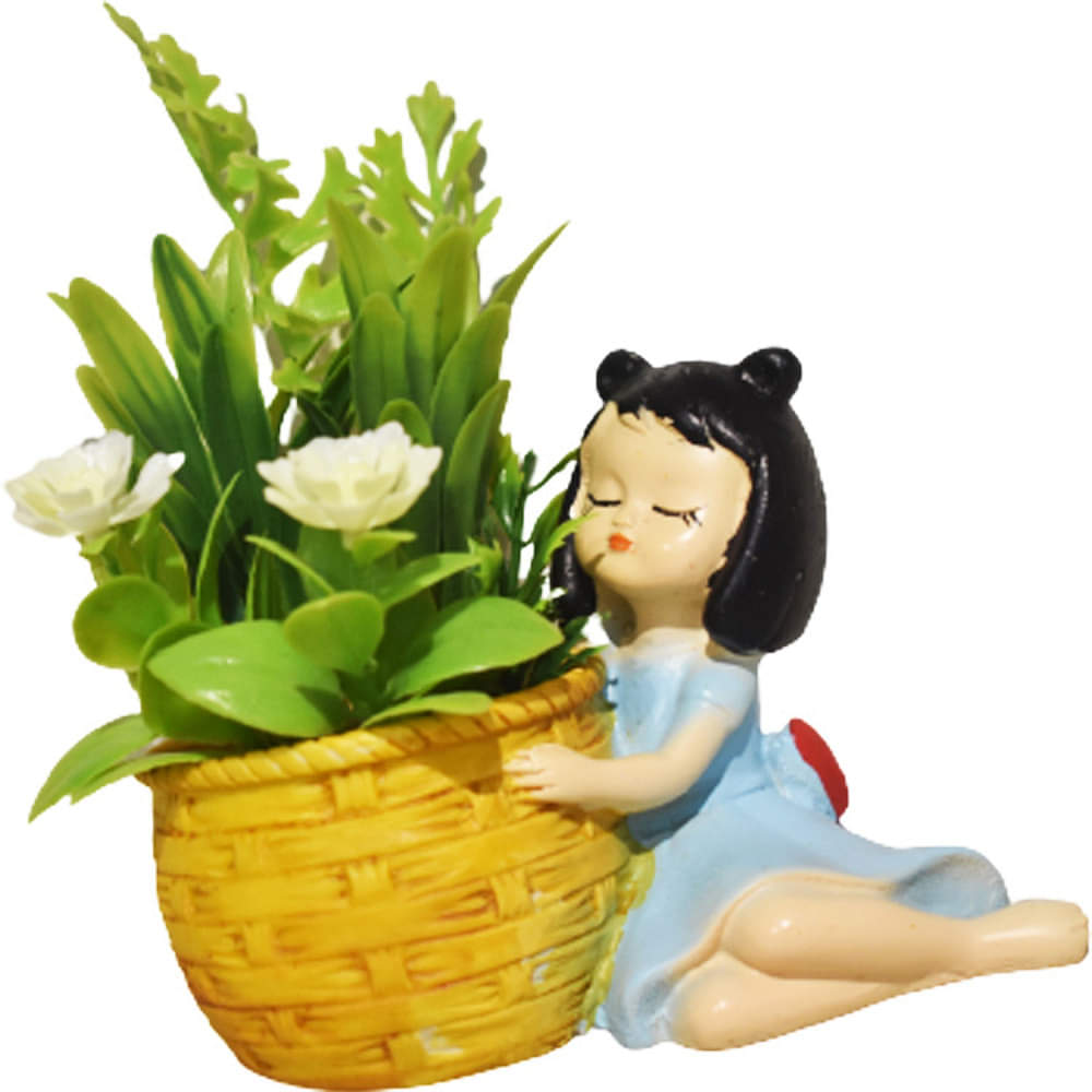 Resin Girl Shape Pot With Artificial Plants (set of 1) - photo