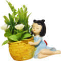 Resin Girl Shape Pot With Artificial Plants (set of 1) - photo