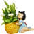 Resin Girl Shape Pot With Artificial Plants (set of 1) - photo