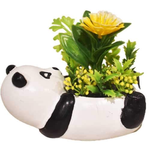 Resin Animal Panda Shape Pot With Artificial Plants