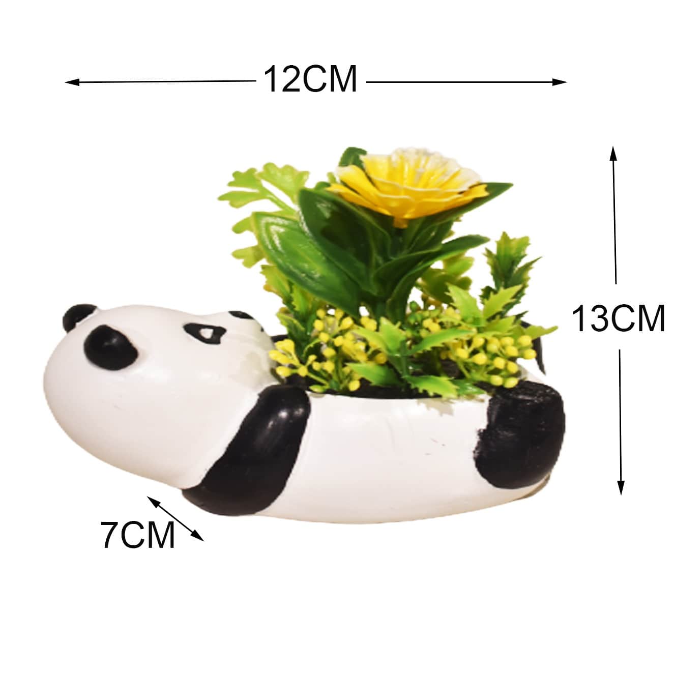 Resin Animal Panda Shape Pot With Artificial Plants - front_view