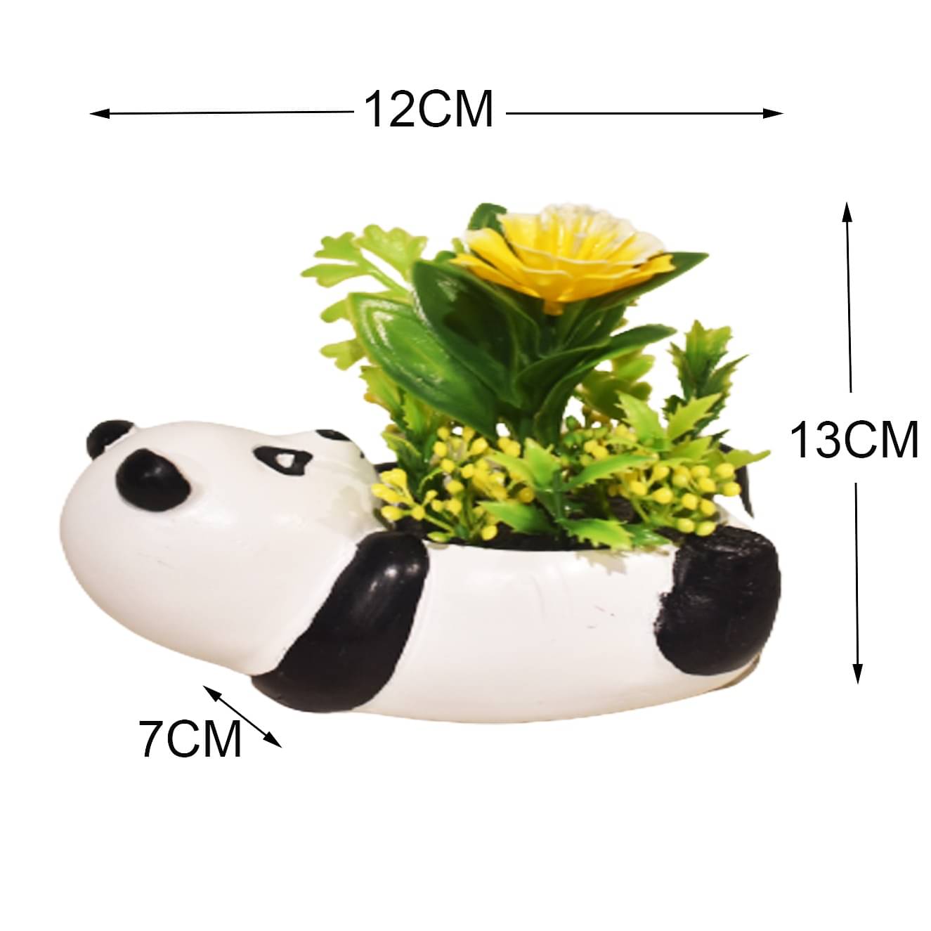 Resin Animal Panda Shape Pot With Artificial Plants