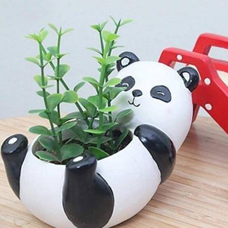 Resin Animal Panda Shape Pot With Artificial Plants