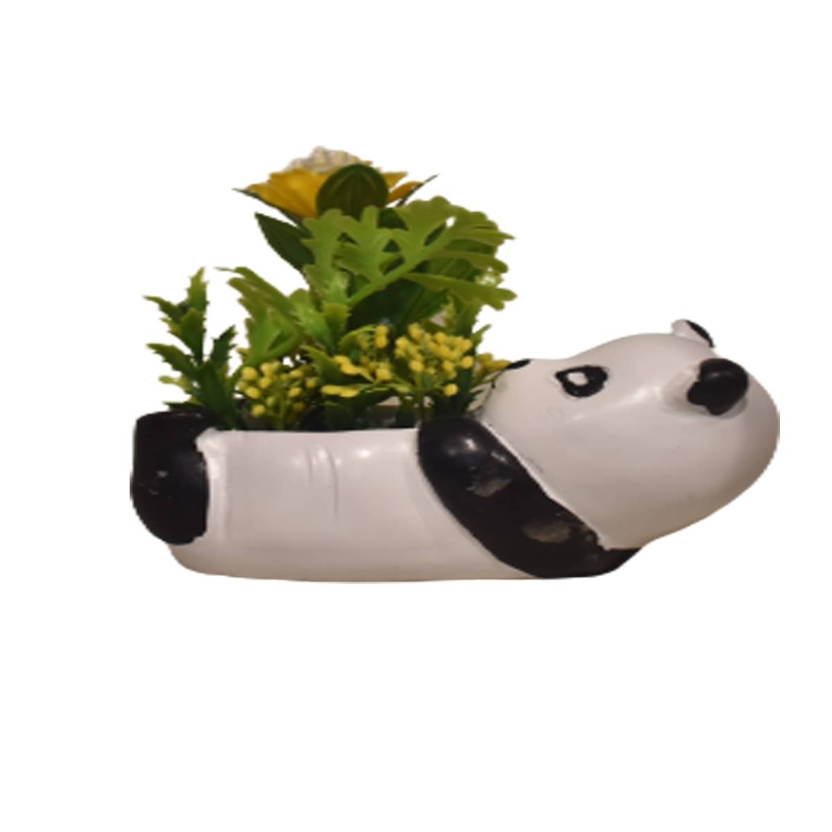 Resin Animal Panda Shape Pot With Artificial Plants