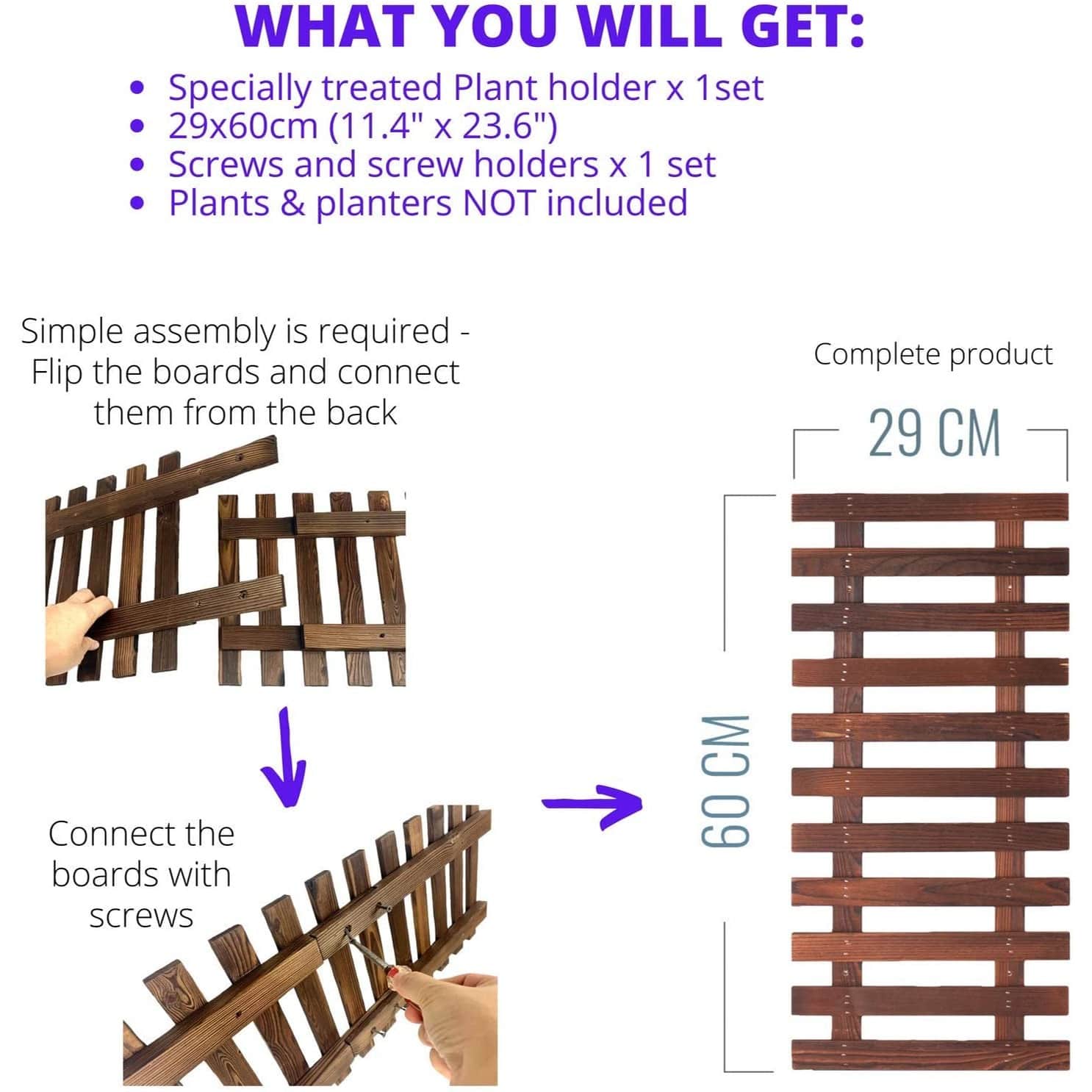 Wooden Hanging Planter 60 CM (Set of 2) - rear_view