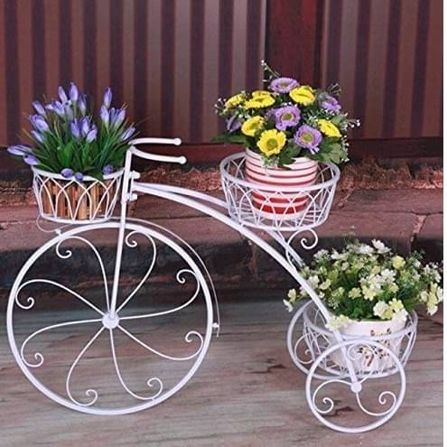 Cycle Design Flower Pot metal Stand (White)
