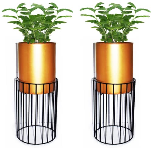 Long Neck Metal Wire Based Planter Stand With Pot- Set of 2